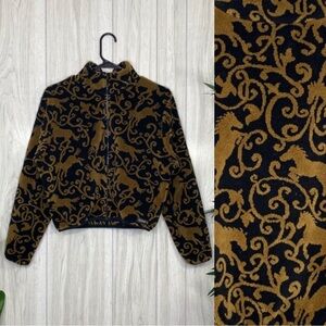 Kerrits Cropped Equestrian Horse Print Zip Up Fleece Sweater size S Small